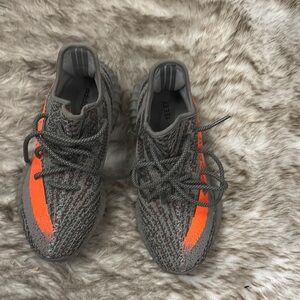 Yeezy Boost 350 V2 Gray and Orange Athletic Shoes